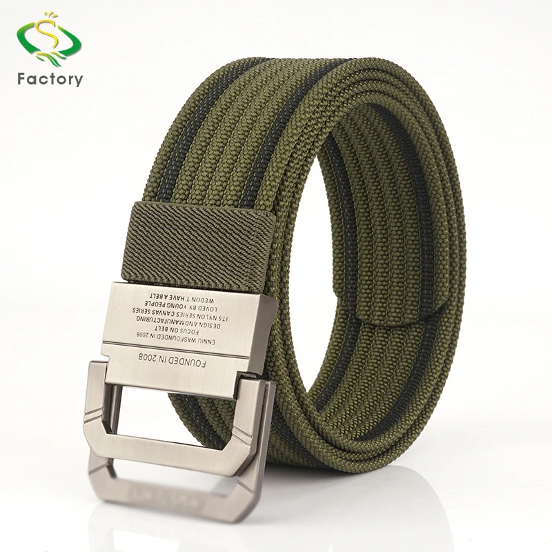 Double Loop Metal Buckle Fabric Cotton Multicolor Men Belt Outdoor Waist Belt