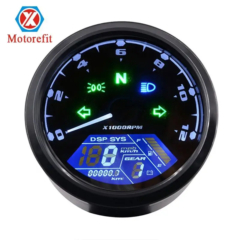 12000RPM Universal Motorcycle Speedometer Night vision LCD Dial Odometer LED digital indicator Tachometer Fuel Meter Gauge