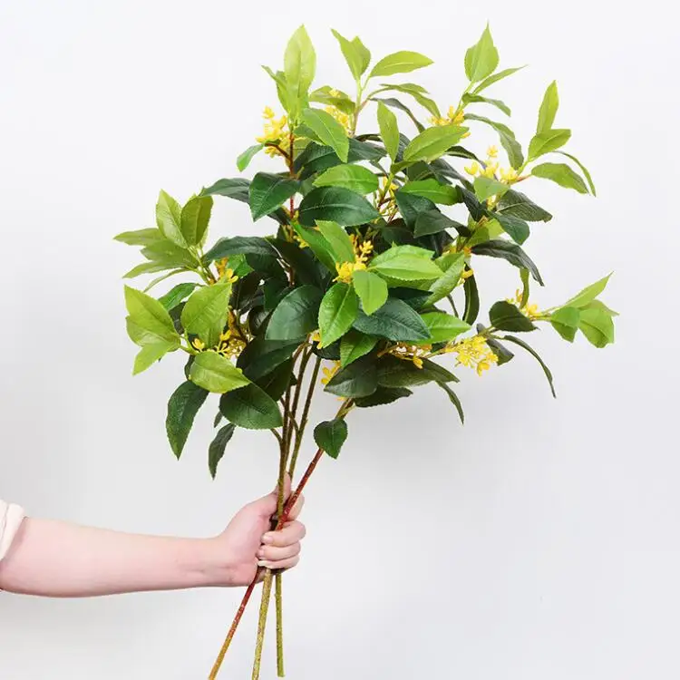 High Quality Preserved Green Leaves Home Garden Decor Artificial Osmanthus Flower Fragrans Stem 3D Print Real Touch Silk Leaves