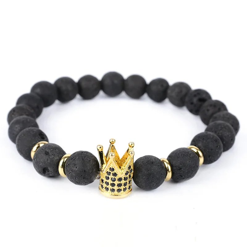 Wholesale Popular Hot selling accessories micro inlaid black crown creative volcanic rock Bracelet