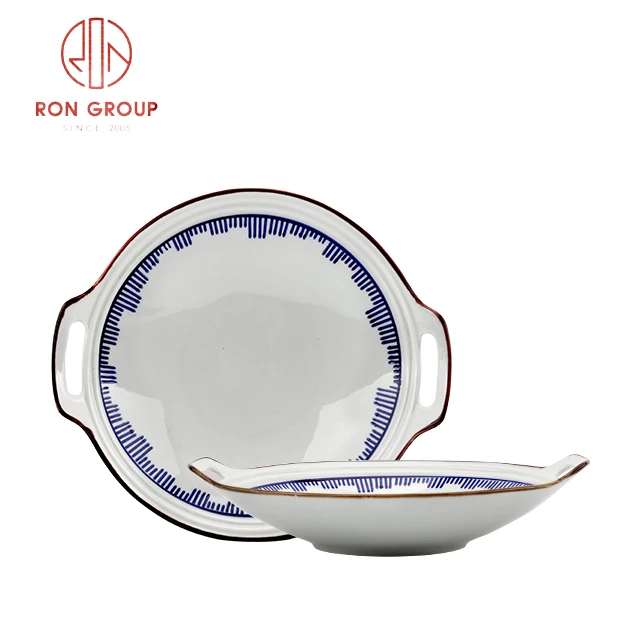 factory cheap price wholesale for franchiser japanese restaurant handle plate blue bulk ceramic plates sets dinnerware tableware