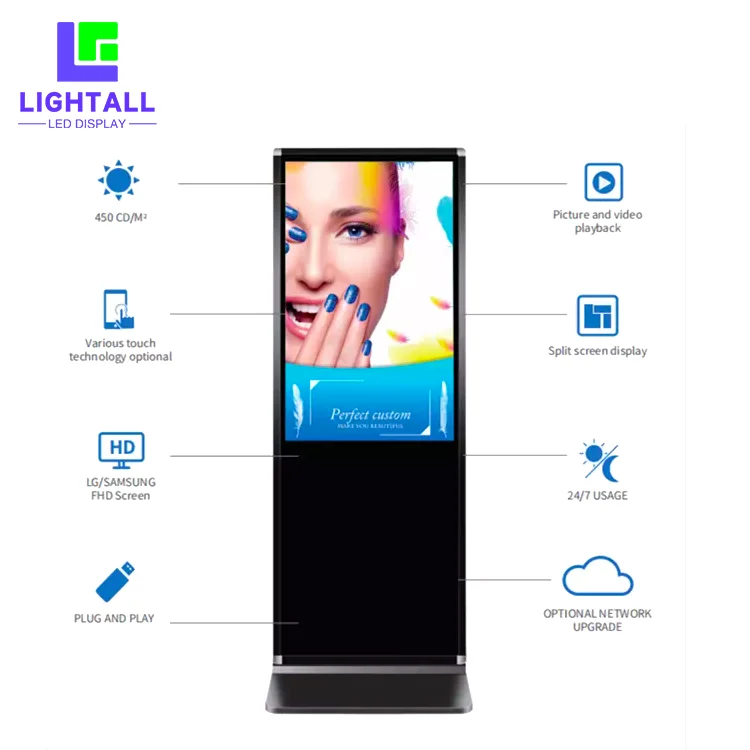 Advertising Player Display Screen HD LCD Digital Signage Floor Standing Vertical TV Touch Screen kiosk 4k 55 Inch Indoor
