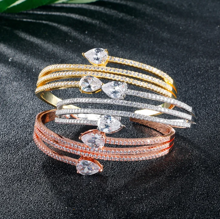 Hot Sales Fashion Hot Brass Gold Plated Crystal Bangle Bracelet Multi Hoop Cuff Open Bracelet