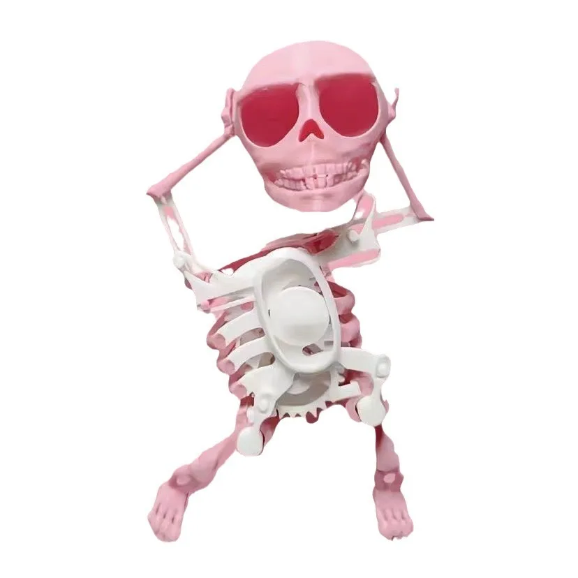 Novelty Halloween Skull Skeleton Dancing Winding Rotating Toy 3d Printed Shaking Head Sand Carving Skull Dance Toy With Candy