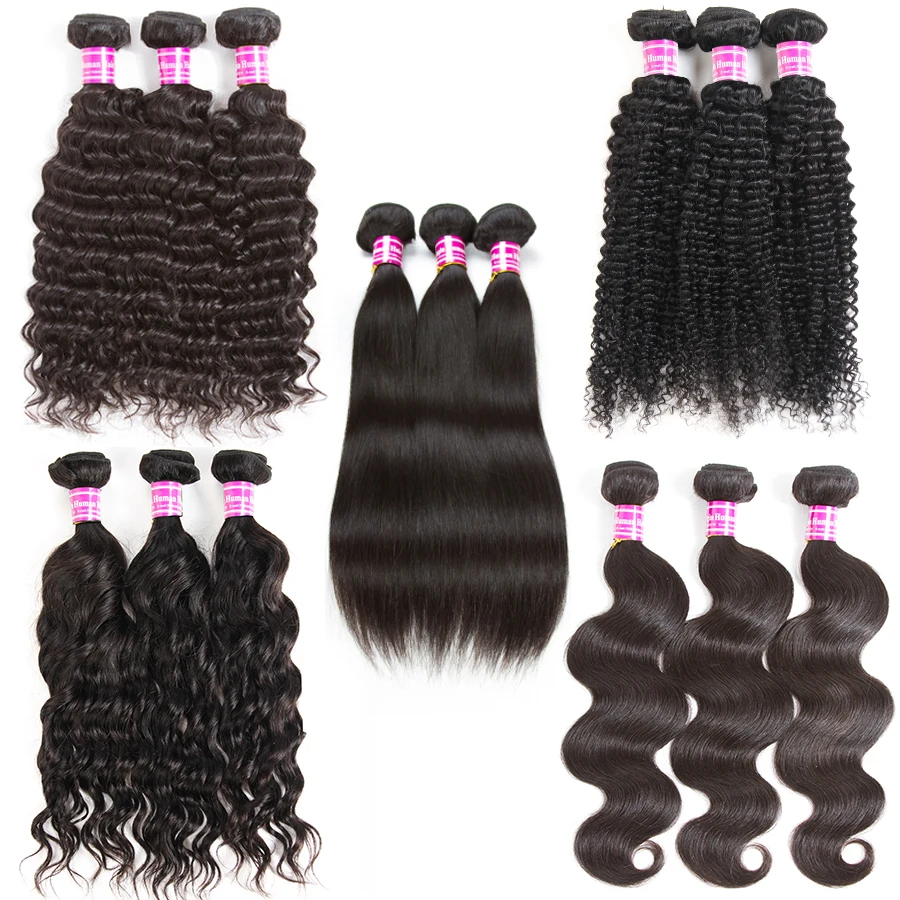 Brazilian Human Hair Bundles with Closure Cheap Body Deep Water Straight Kinky Curly Virgin Hair Bundles with Lace Frontal