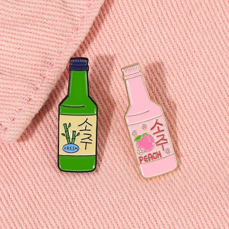 Custom Creative Korean Soju Mold Zinc Alloy Gold Plating Soft Enamel Pin Bag and Hat Decorative High Quality Metal Enamel Pin