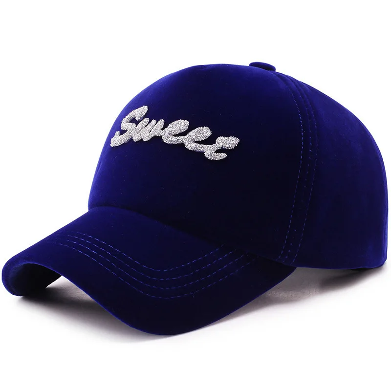 2021 Golden velvet baseball cap lady fashionable custom letter diamond suede hats