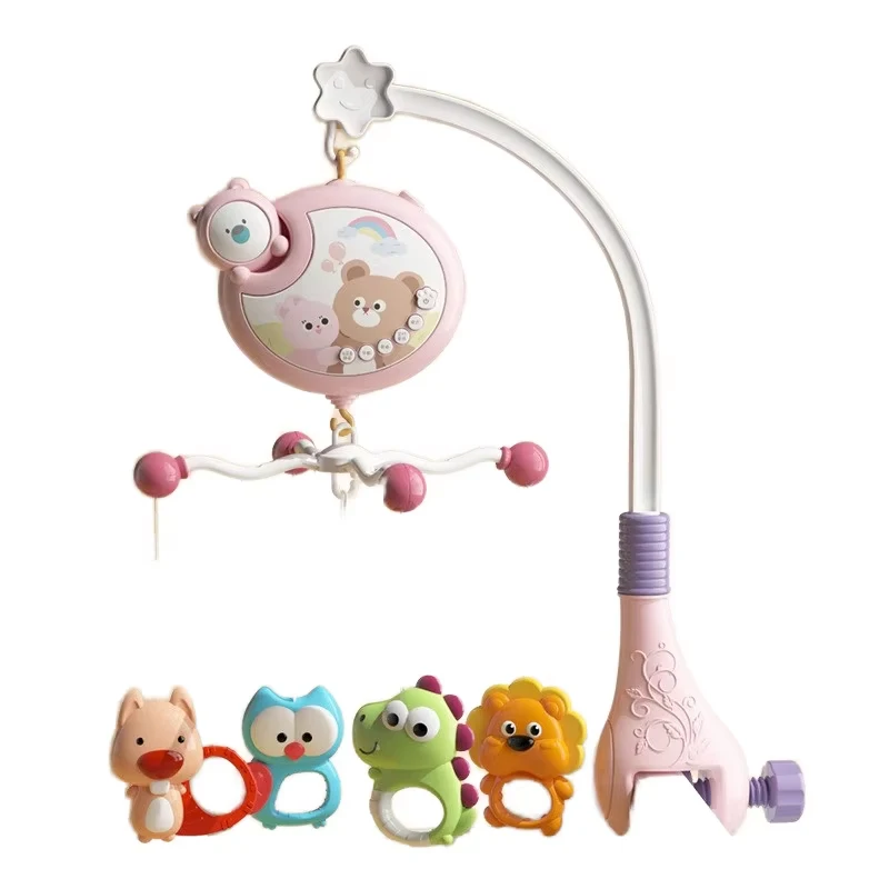 SeaMind baby projection mobile sleeping toy cartoon bear music remote control baby hanging bed bell mobile crib with rattle