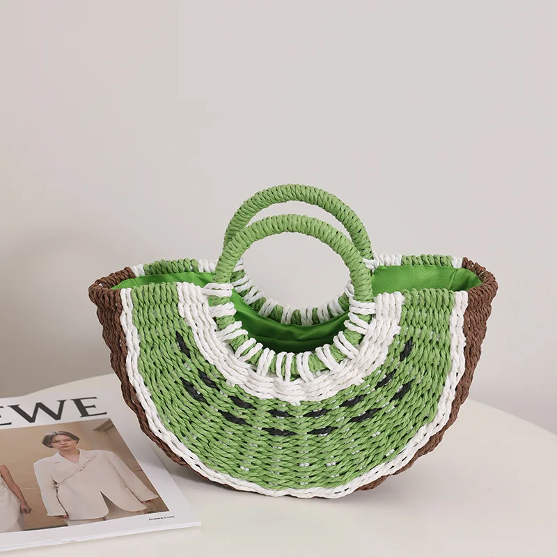 Candy color watermelon hand-held straw bag New cute fruit woven bag seaside holiday beach bag