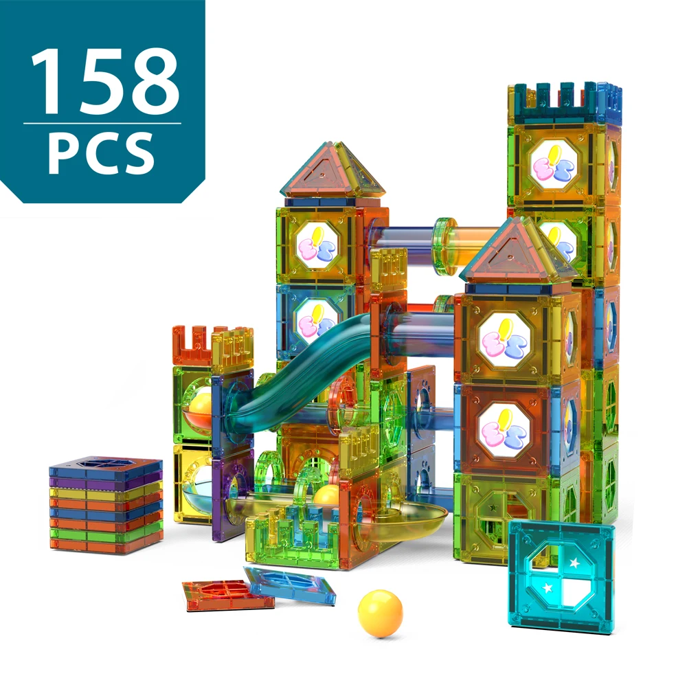 Wholesale magnetic tiles kids toys slide toy with ball  euducation  stem magnet blocks puzzle toys with CPC