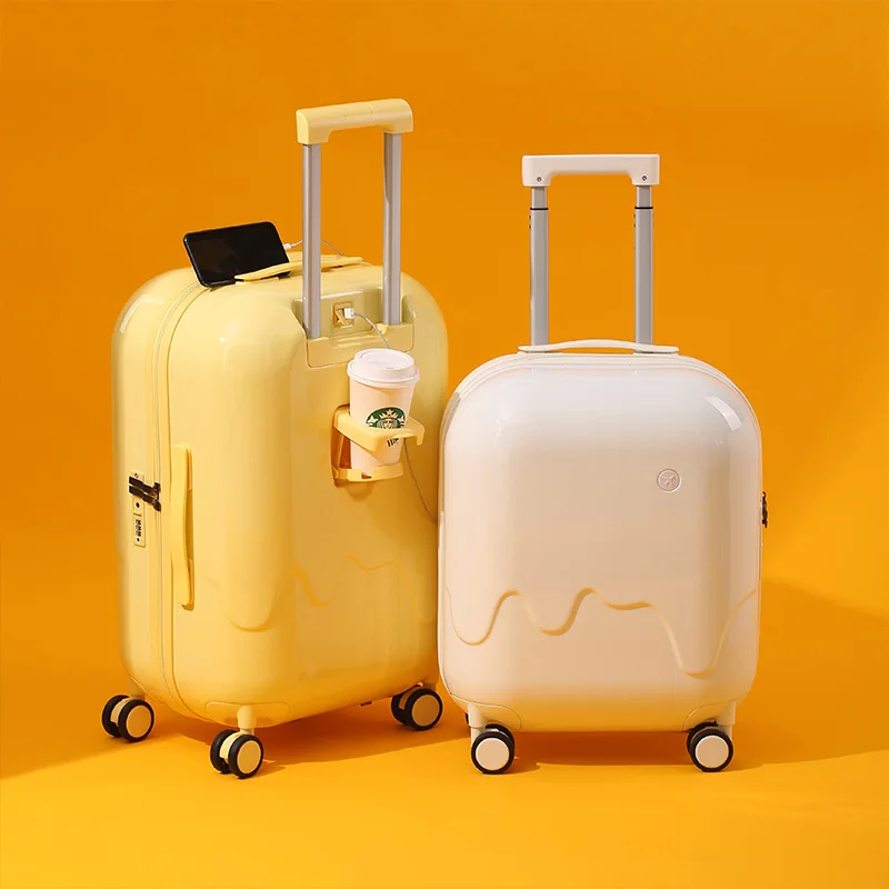 Wholesale OEM Custom Spinner PC Luggage Carry on Cabin Girl Trolly Travel Bags Suitcase Luggage Set with Usb Port and Cup Holder