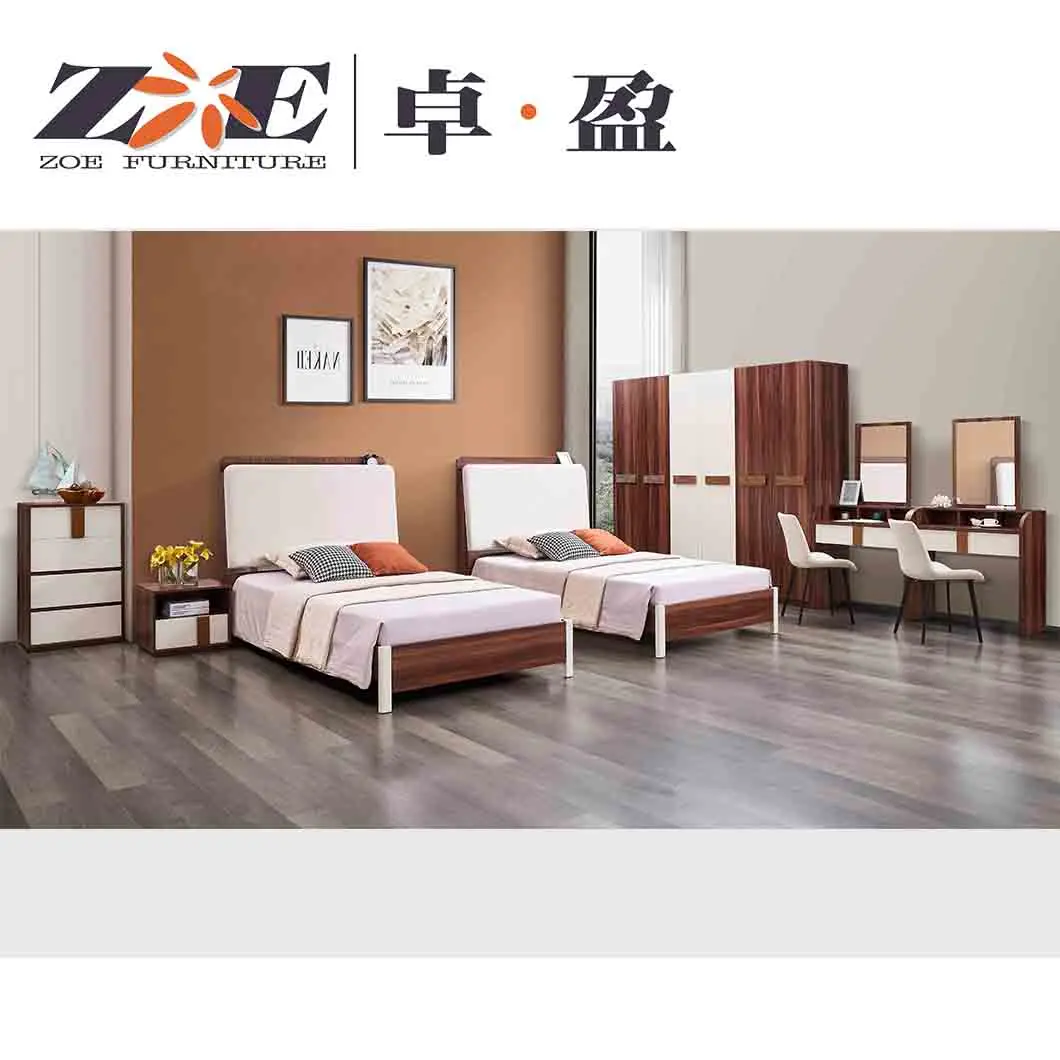 Latest Design Bedroom Simple Furniture MDF Wooden Double Bed Hostel Bedroom Apartment Single Bed Set Furniture