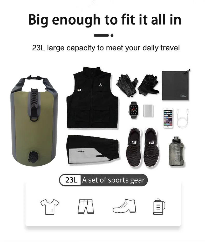 Waterproof Backpack with Dual Air Valve Inflation and Compression Sack. Gear Bag for Fishing, Hunting, Camping & Beach