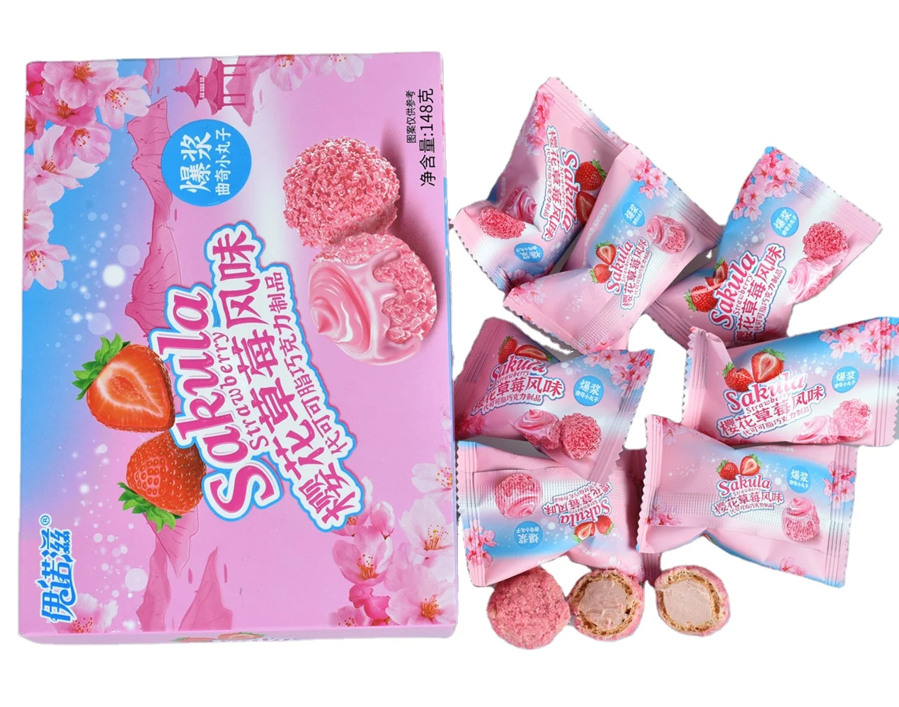 Chocolate snake,strawberry biscuit taste crunchy outside and soft heart,sakula strawberry chocolate cookie ball
