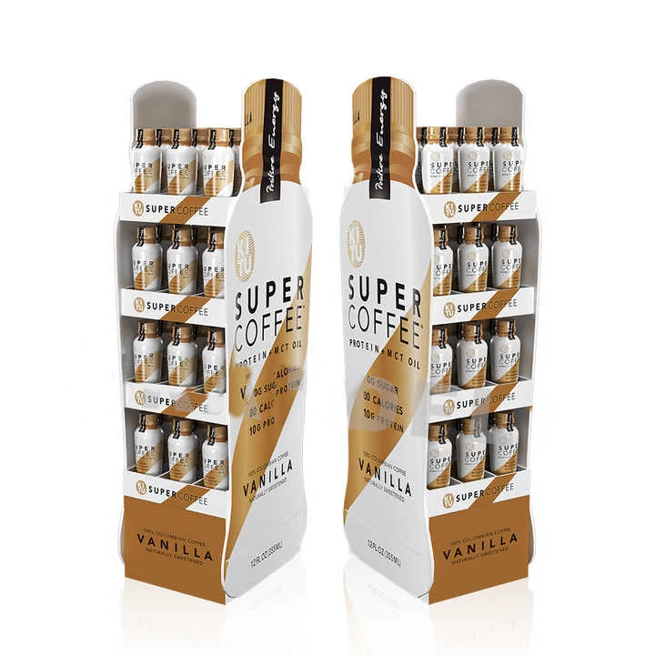 Custom Cardboard Retail Beverage Snacks Floor Display Stand Customized Juice Wine Water Bottle Drink Display Rack