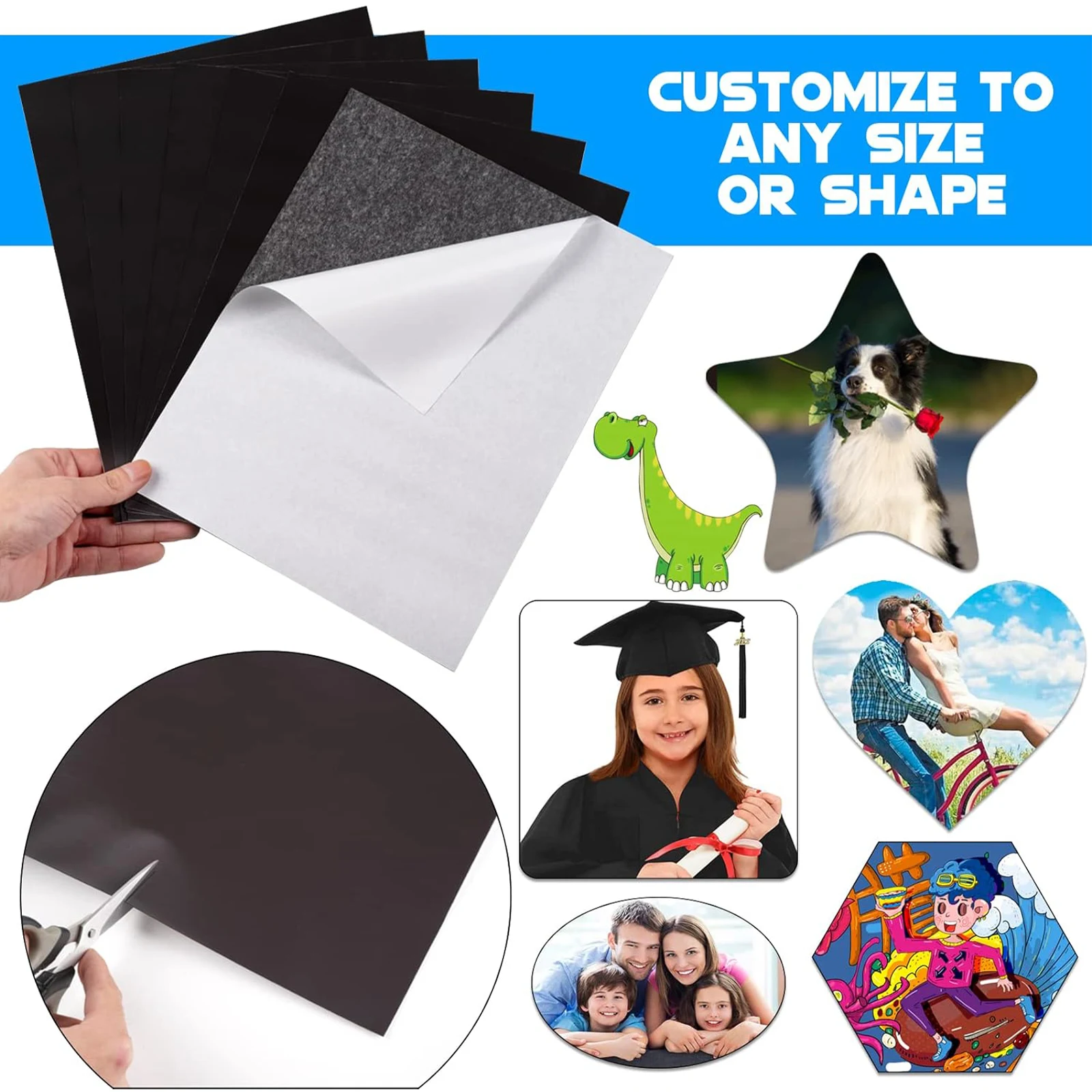 Flexible Adhesive Magnetic Sheets 16Mil 8.5*11 Inch Self Adhesive Sticker For Photo and Picture Magnets Craft Magnet Stickers