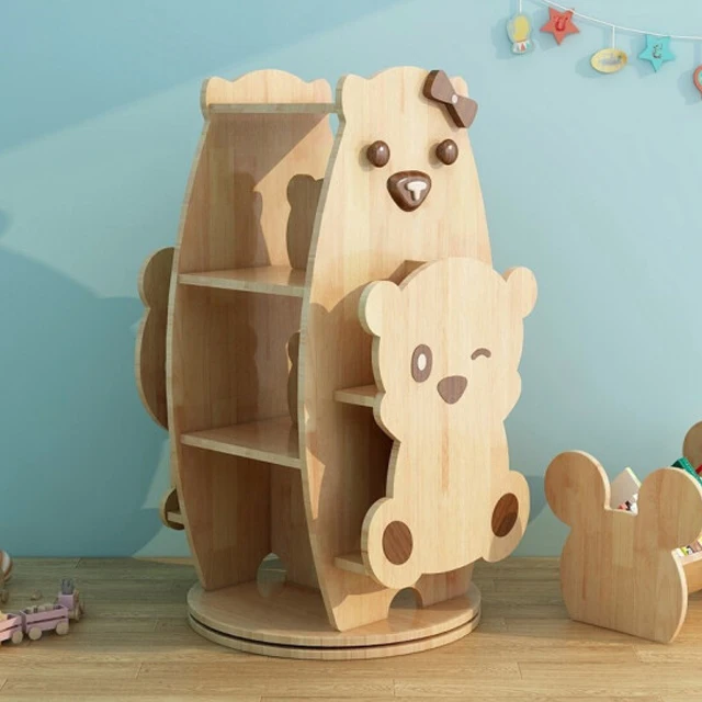 Деревянная вращающаяся книжная полка, напольный книжный шкаф 360 градусов для детского сада, полка для книг с рисунками, полка для хранения игрушек, Дубовая полка