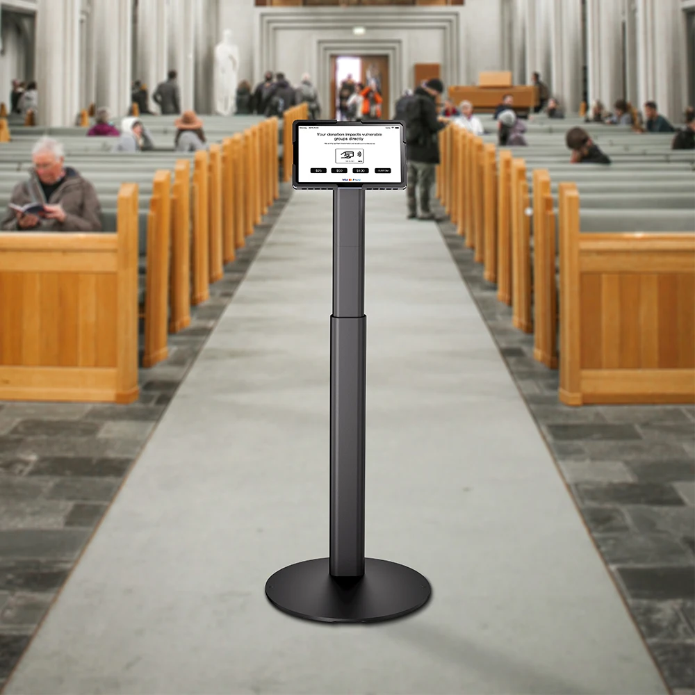 Softpos terminal with pole donation kiosk contactless donation terminal self service kiosk Facing nfc pos terminal nfc machine
