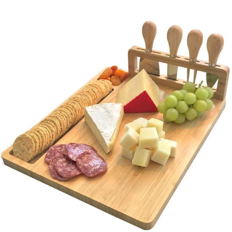 Bamboo Parties Serving Cheese Tray Charcuterie Cheese Board With Cutlery Set