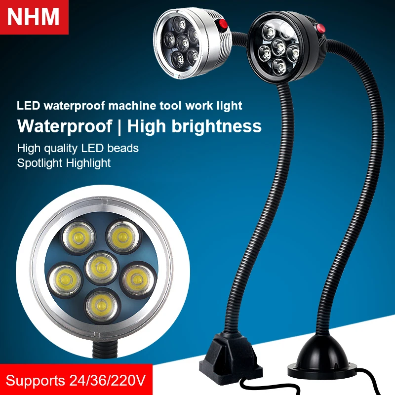 NHM Wholesale 24V 220V LED Machine Tool Lamp Portable Waterproof Arbitrary Adjustment Gooseneck Light CNC Lathe Machine Working