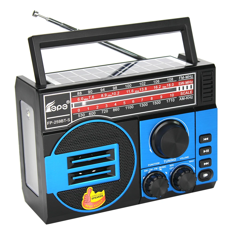 
 FP-259BT-S USB TF 18650 многополосные Портативный радиоприемник FM AM ЕО портативное радио на солнечной батарее с факел свет  