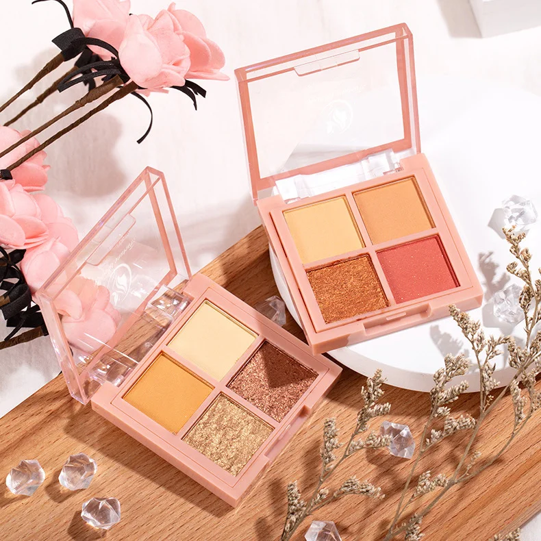 OEM Eye shadow Powder High Quality Eye Shadow Palette Pigmented Glitter Orange Pink 4 colors Eyeshadow For Makeup