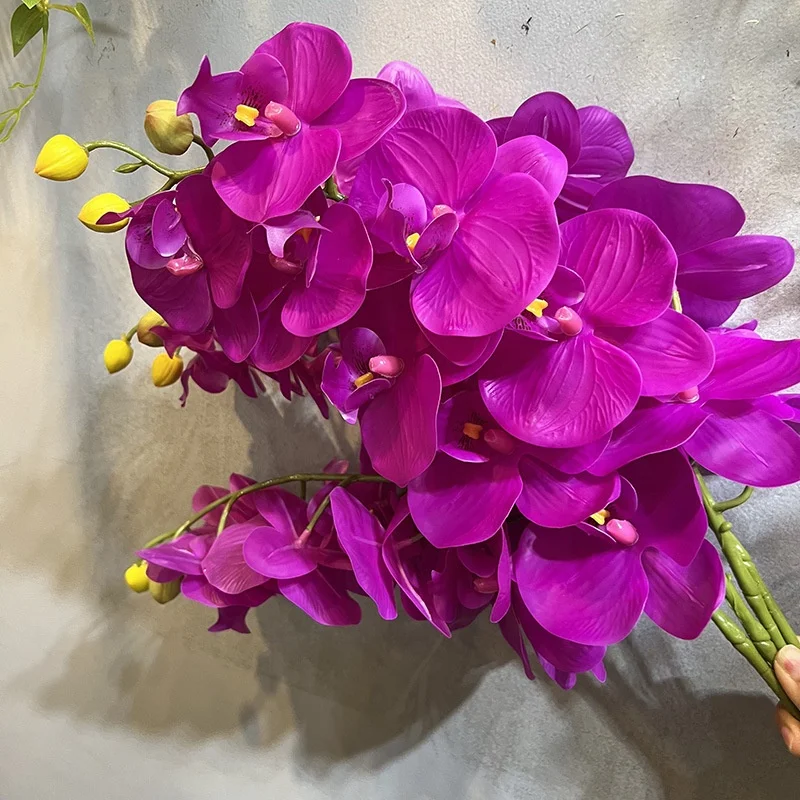 KEWEI-J790 Blue Grey Color 9 Heads Real Touch Latex Phalaenopsis Orchid Flowers Biggest Real Touch Artificial Orchid Flowers