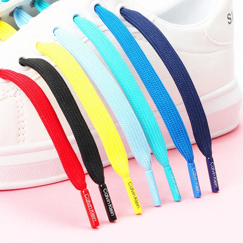 2023 New Design Colorful Polyester Shoe Laces Flat Rope With Metal Aglet Custom Engraving Lase for Sneaker Women Stars Shoelaces