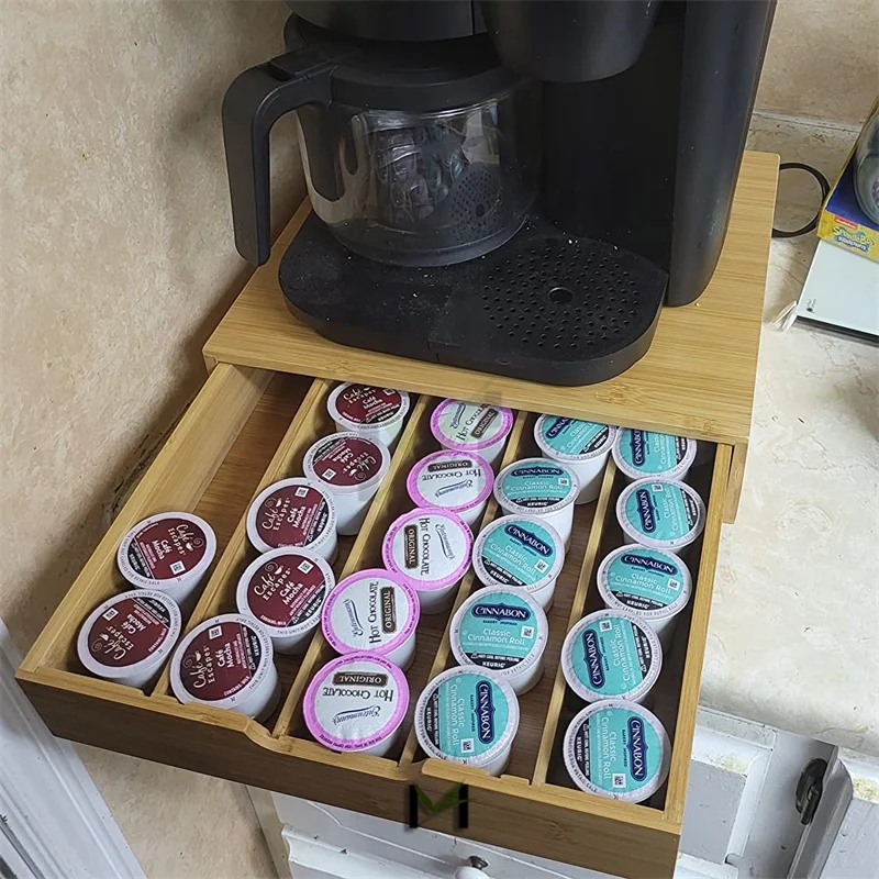 bamboo k cup holder storage drawer espresso coffee pod holder tea bag organizer for Kitchen