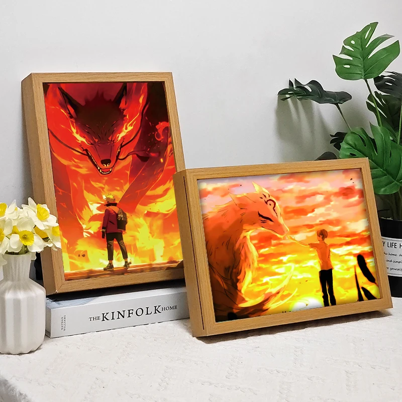 Handmade LED decorative light painting with new Dropshipping acrylic frame bedroom wall lamp in Japanese anime style