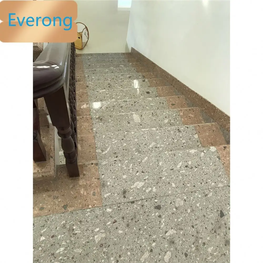 Natural Grey Light Purple Terrazzo Tuff Stone Slabs Tiles With Big Grains Customized Sizes
