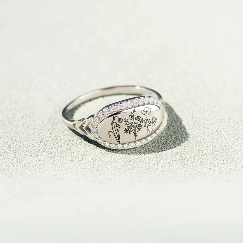 Dina  Wholesale Fine Jewelry  Women 925 Sterling Silver Floral Birth Flower Ring Band Diamond Zircon Stone Women Rings