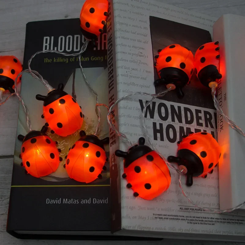 Ladybug Fairy Lights Garland LED String Christmas Tree Light Chain Night Lamp Patio Party Kids Bedroom Living Room Decor Gift