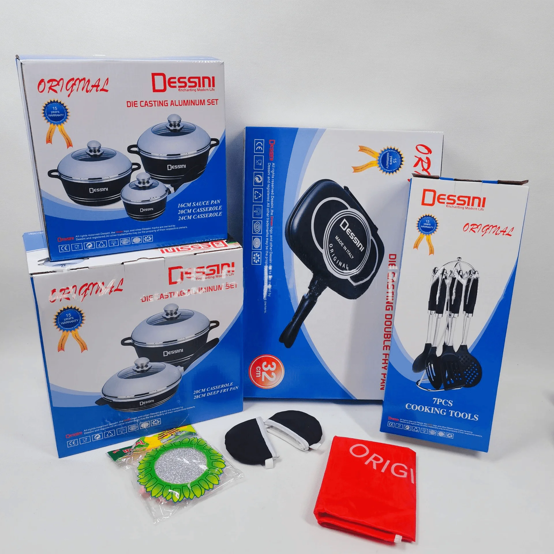 Dessini 23pcs Die-casting Aluminum Cookware Set Non-stick Pot with Tempered Glass Lid