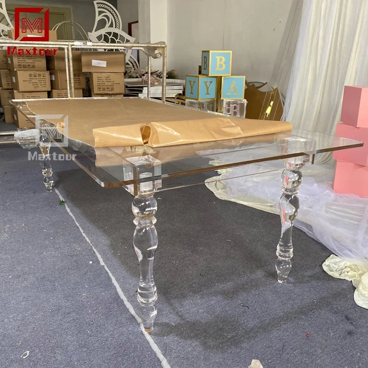 Custom clear ghost wedding furniture bride and groom acrylic dining table for event