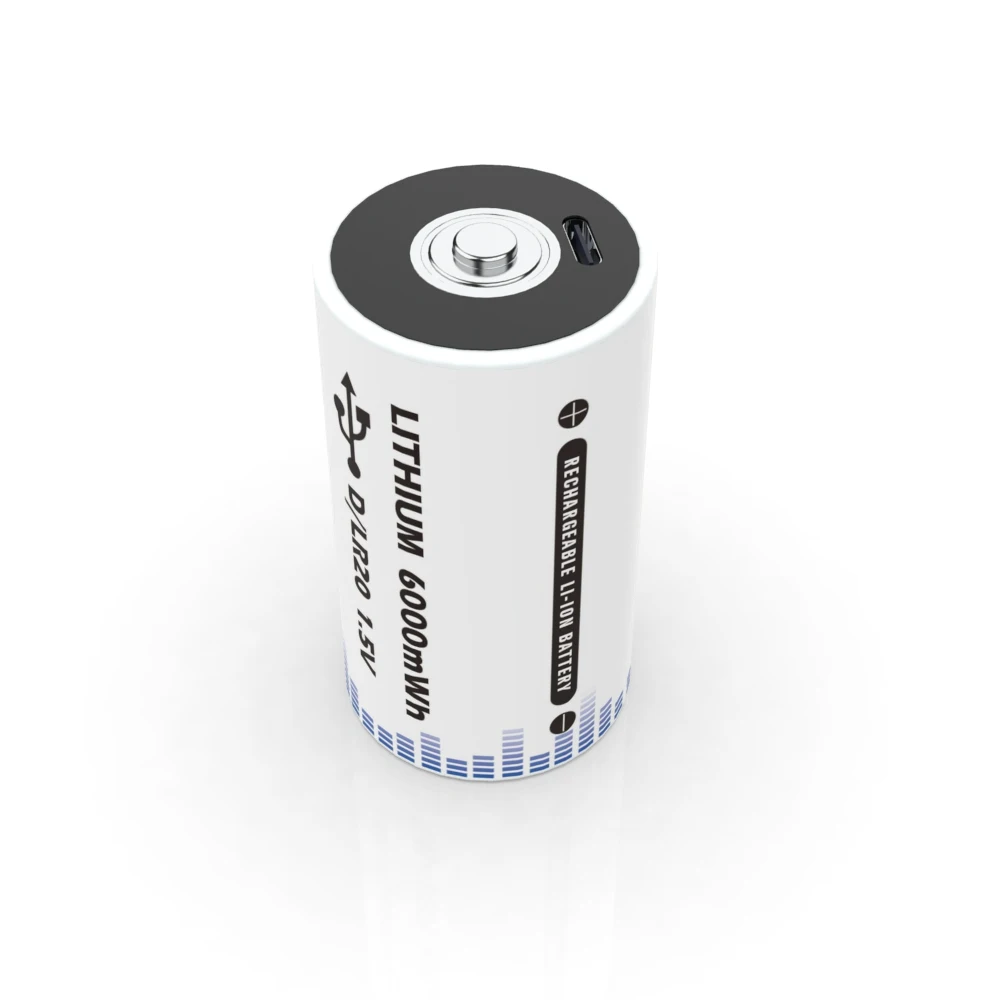 2022 New Products 1.5V 6000mWh USB Charging D1 Size Rechargeable Lithium Li Ion Battery