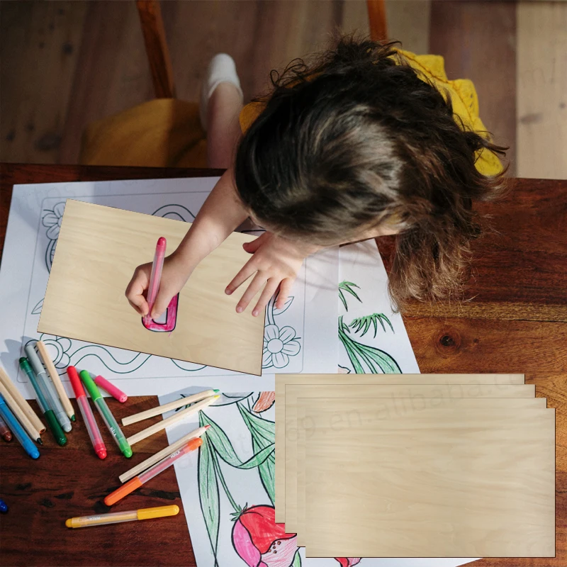 Tailai Unfinished wood rectangular thin plywood planks for crafts wood burning and CNC cutting wooden DIY decorations