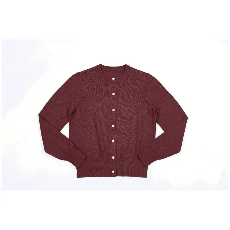 Custom OEM Women crew neck long sleeves cardigan w/button at front knitted Sweater Cashmere like Cotton for Ladies knitwear