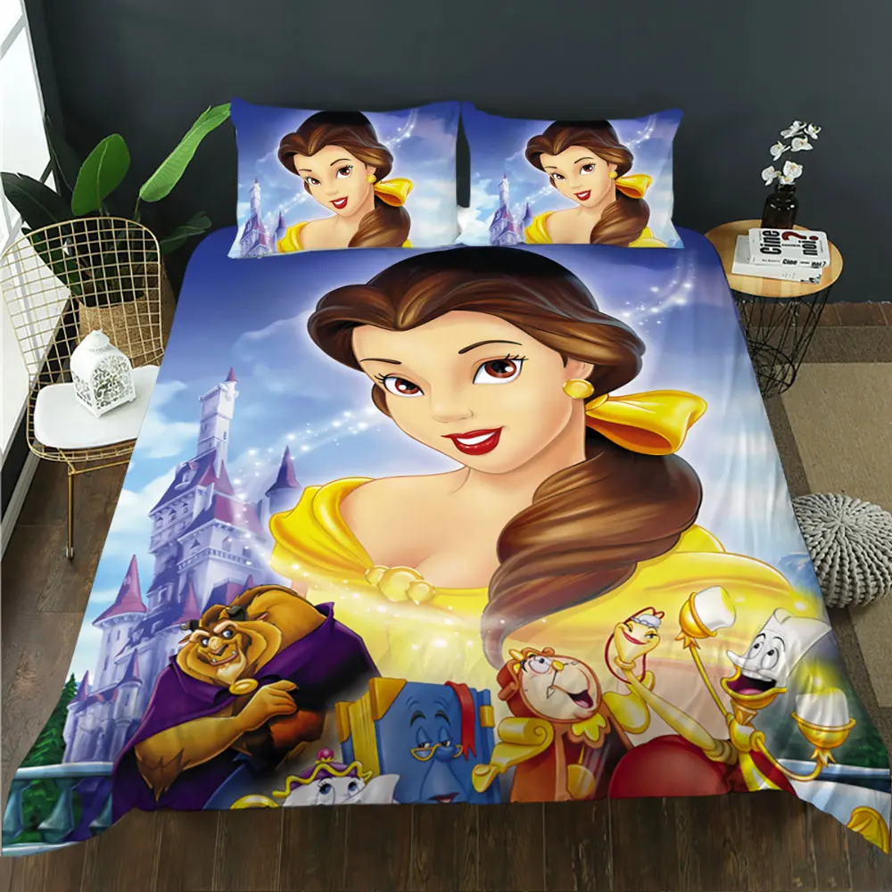 Red 3D printing three Princess duvet cover bedroom can customize beautiful Bedding Set