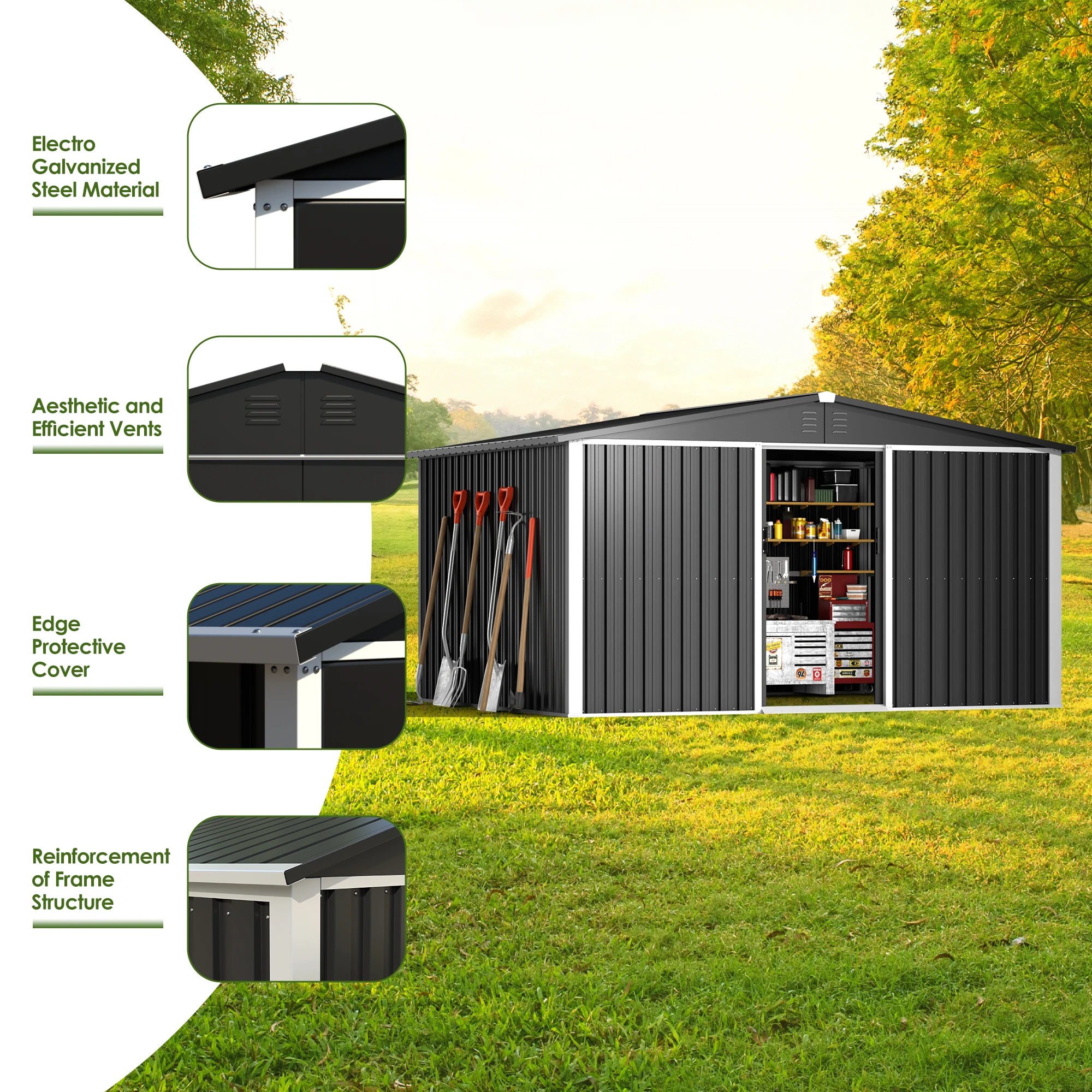 Garden Shed Storage Outdoor Iron Metal Galvanized Steel Garden Shed For Tool Storage