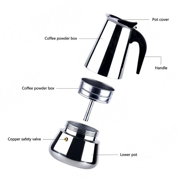  Кофеварка Stovetop для эспрессо из нержавеющей стали приготовления Моки Перколятор Итальянская подходит индукционных