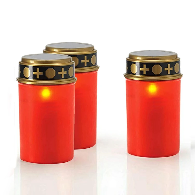 Wholesale Waterproof Grave Light Flameless Solar Cemetery Candle Flickering Memorial Votive Candles For Praying