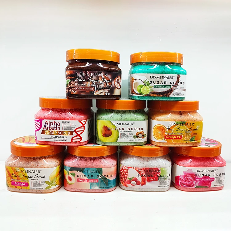 Wholesale organic whitening sugar body scrubs skin care exfoliantes natural shea private label body scrub