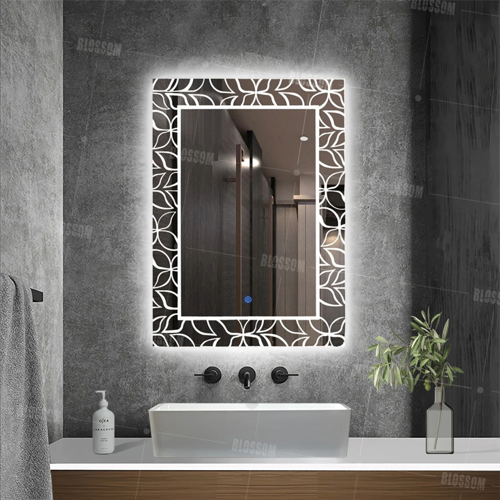 Modern Frameless Rectangle LED Lighting Smart Bathroom Mirror Anti Fog Wall Bath Touch Screen Mirror with LED Lighting Equipped