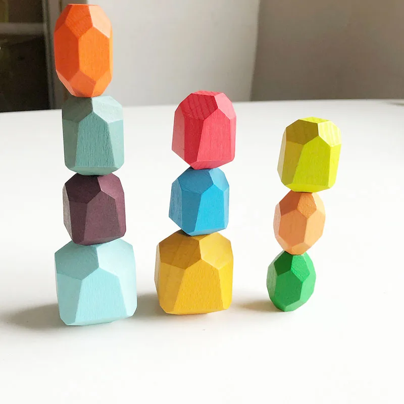 Nordic Style Stacking Wooden Stones Set Balancing Blocks Block Natural Wood Toy Open-ended Educational Montessori Toy