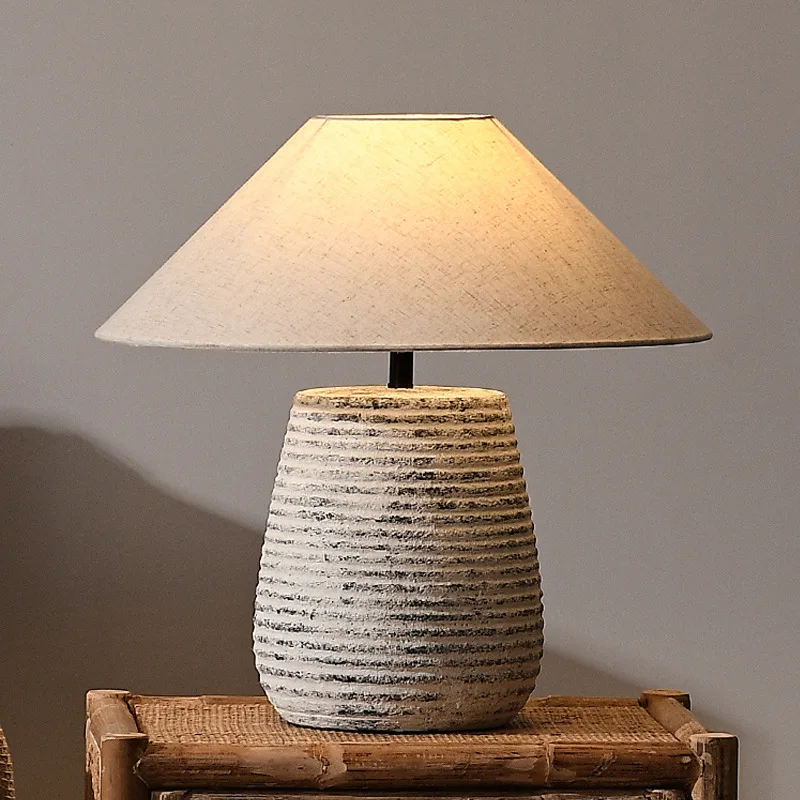 Ceramic-pot table lamp wabi Sabi Japanese living room bedroom bedside table lamp designer Homestay decoration