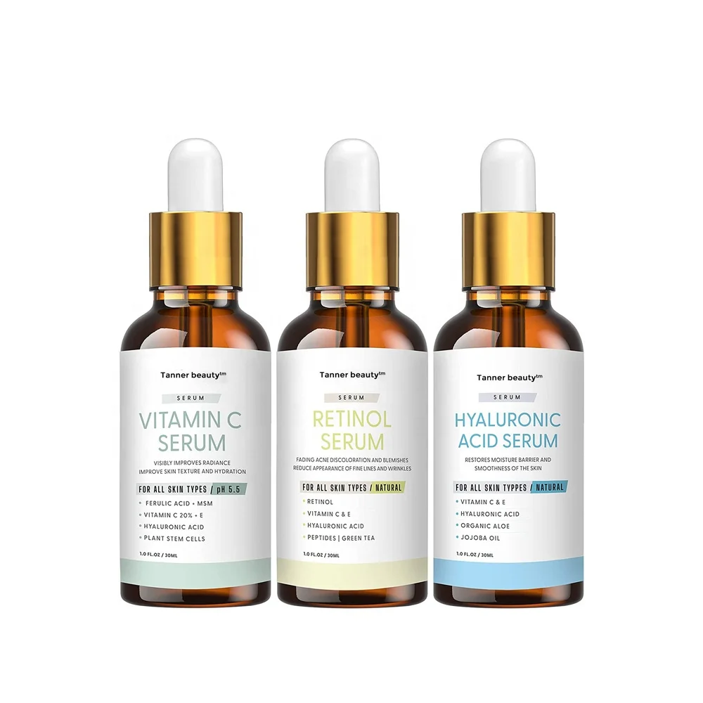 Best 3 Bottle Anti Aging Serum Set Face Serum Set Contains 20% Vitamin C +5% Hyaluronic Acid + 2.5% Retinol Serum