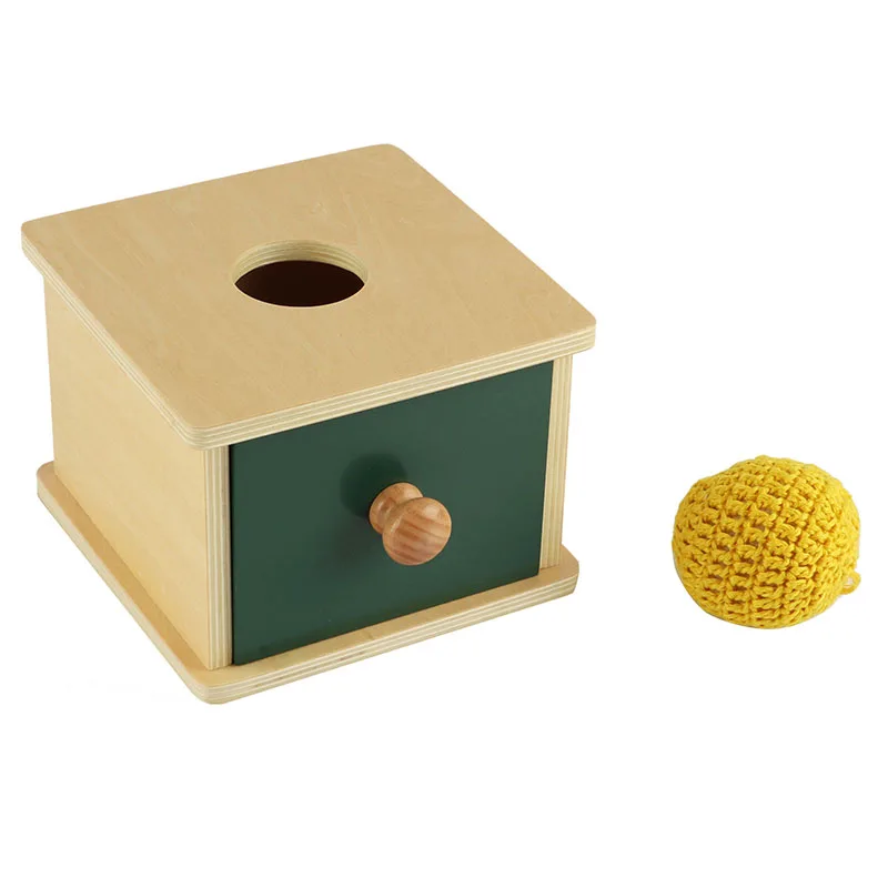 Wholesale children educational toy kids learning activity natural wood imbucare box with knitted ball set