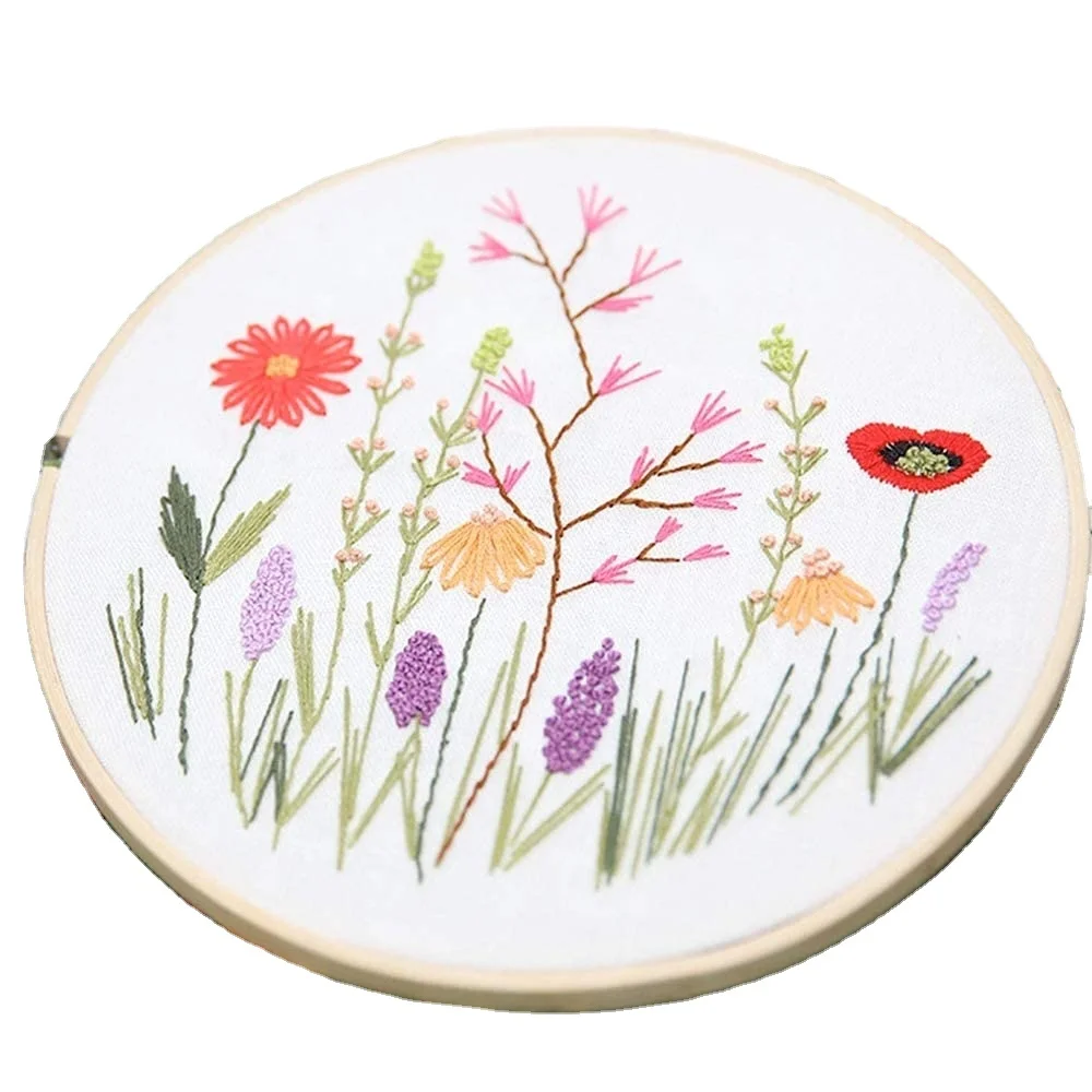 Arts And Crafts Handmade flower Pattern Embroidery Kit With Hoop Punch Needle Embroidery starter Kits (1600538299395)