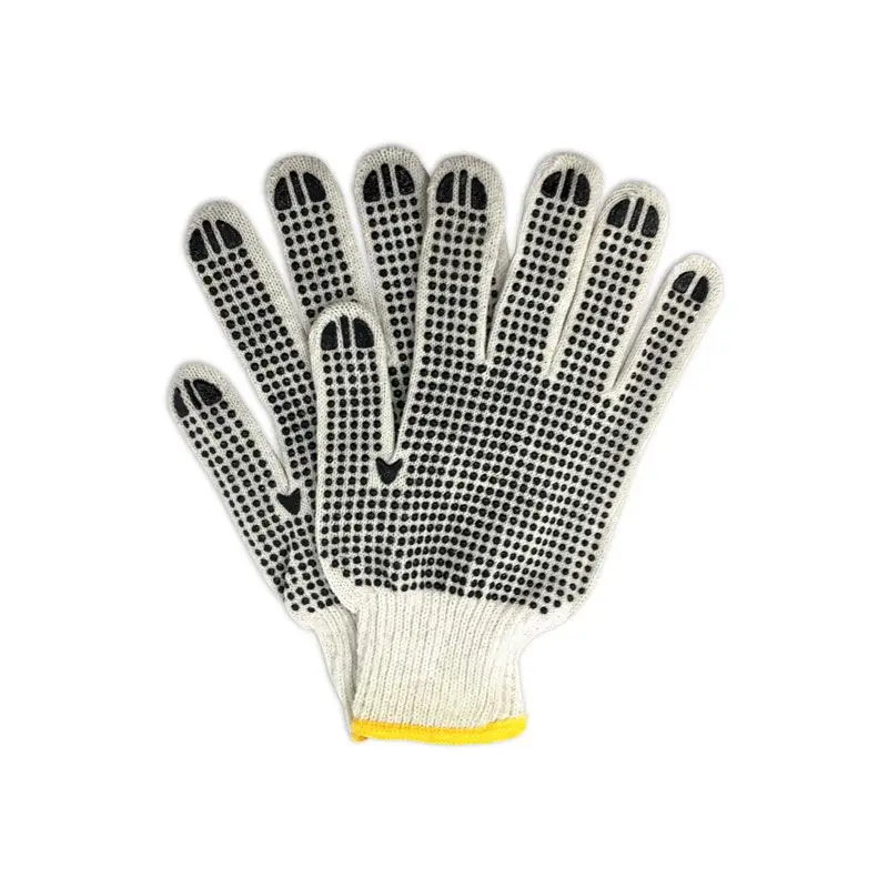Labor Protection Gloves with Bleached Cotton Drill and Black PVC Dots Custom Logo Anti-slip Wear-resistant Hand Protection Glove